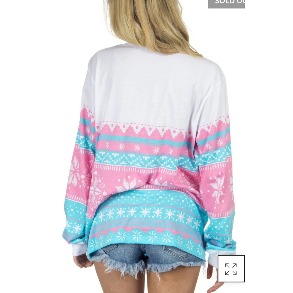 Lauren James Christmas Pink‎ Snowflake Sz L Long Sleeve Tee Cozy Holiday Graphic - Picture 2 of 8
